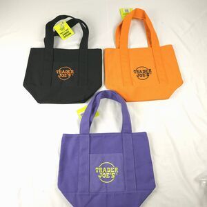 (3) Trader Joes 13" x 10" Mini Canvas Tote Bags Black Orange Purple Xmas Gifts
